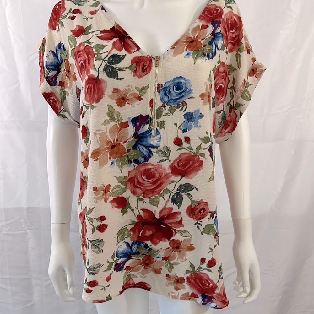 Red and Blue Floral Blouse